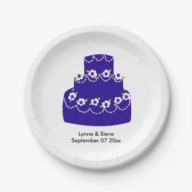 Royal Blue Wedding Cake Paper Plate (Front)