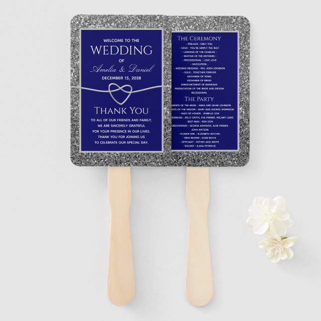 Royal Blue Wedding Hand Fan (Front and Back)