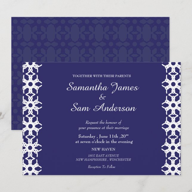 Royal Blue Wedding Invitation Card (Front/Back)