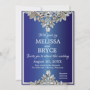 Royal blue wedding invitation with diamonds