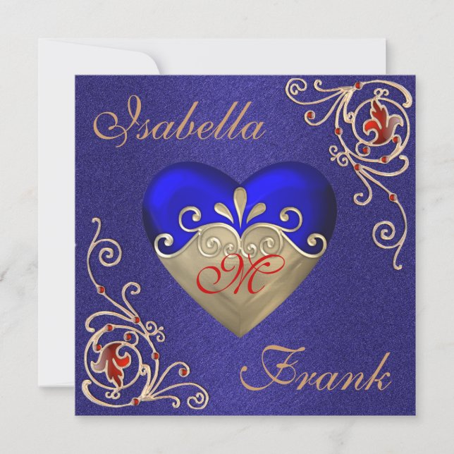 ROYAL BLUE Wedding Invitation with Gorgeous Heart (Front)