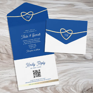 Royal Blue Wedding QR Code All In One Invitation