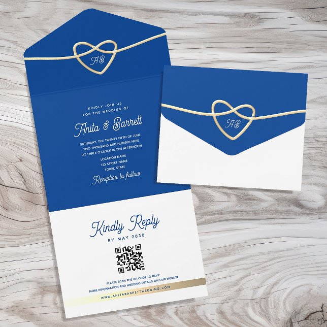 Royal Blue Wedding QR Code All In One Invitation (Creator Uploaded)