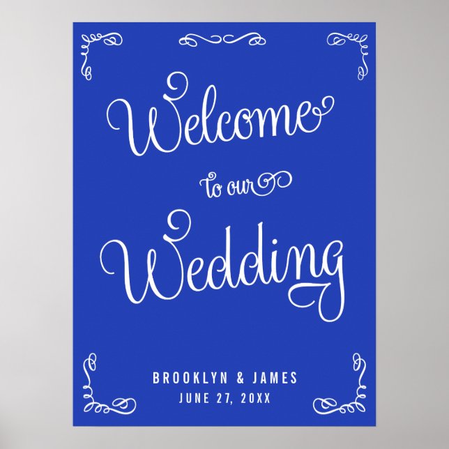Royal Blue Wedding Reception Print With Swirls (Front)