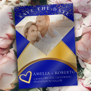 Royal Blue Wedding Ring Save The Date Photo Invitation