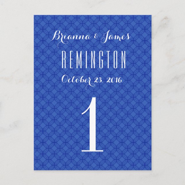 Royal Blue Wedding Table Number Card V02 (Front)