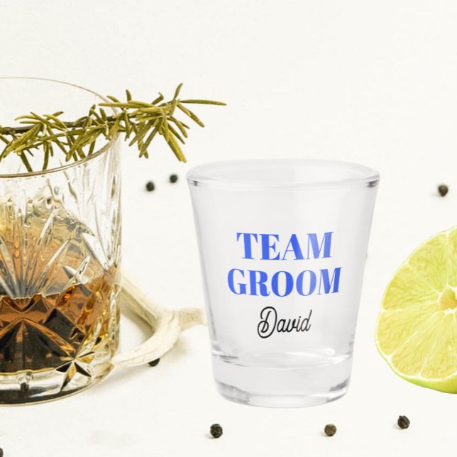 Royal Blue Wedding Team Groom Personalised Shot Glass (In Situ)