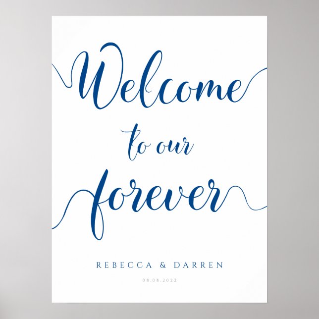 Royal Blue Welcome to our Forever Wedding Sign (Front)