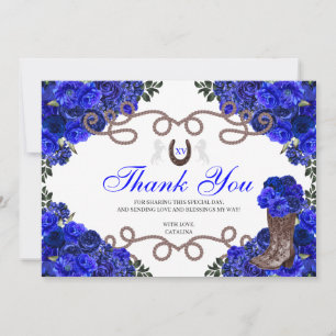 Royal Blue Western Charra Quinceanera Thank You  Card