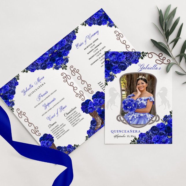 Royal Blue Western Charro Quinceañera Program Invitation (Creator Uploaded)
