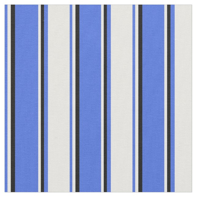 Royal Blue, White, and Black Coloured Lines Fabric (Close Up)