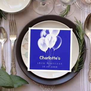 Royal blue white balloons birthday party napkin