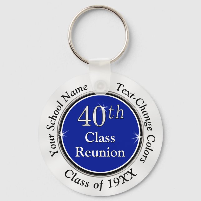 Royal Blue, White, Black 40th Class Reunion Gifts Key Ring (Front)
