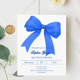 Royal blue white bow Quinceanera invitation