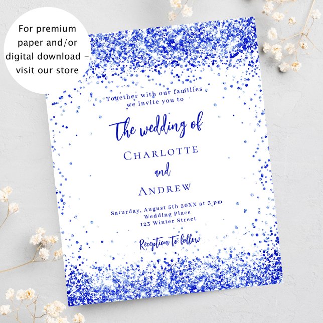 Royal blue white budget wedding invitation (Creator Uploaded)
