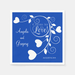 Royal Blue White Cheers to Love Heart Wedding Napkin