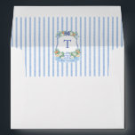 Royal Blue White Citrus Holidays Return Address Envelope<br><div class="desc">Return Address envelope design. The liner features a pale blue and white striped pattern with a blue and white watercolor wedding crest decorated with citrus elements. All watercolor elements originally handpainted by me before being scanned into digital form. The reverse flap has the name/ return address in blue, and a...</div>