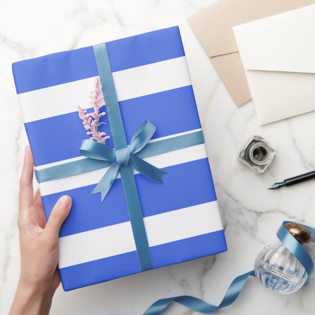 Royal Blue White Classic Horizontal Striped Wrapping Paper (Gifting)