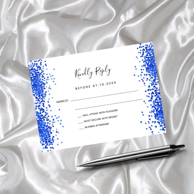 Royal blue white confetti wedding RSVP Card (Creator Uploaded)