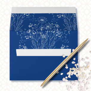 Royal Blue White Delicate Wildflower Boho Minimal  Envelope
