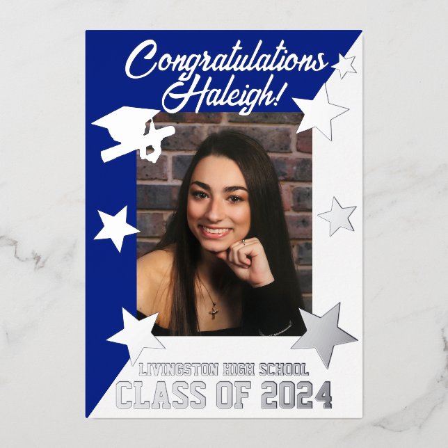 Royal Blue & White Diagonal Graduation Silver (Front)