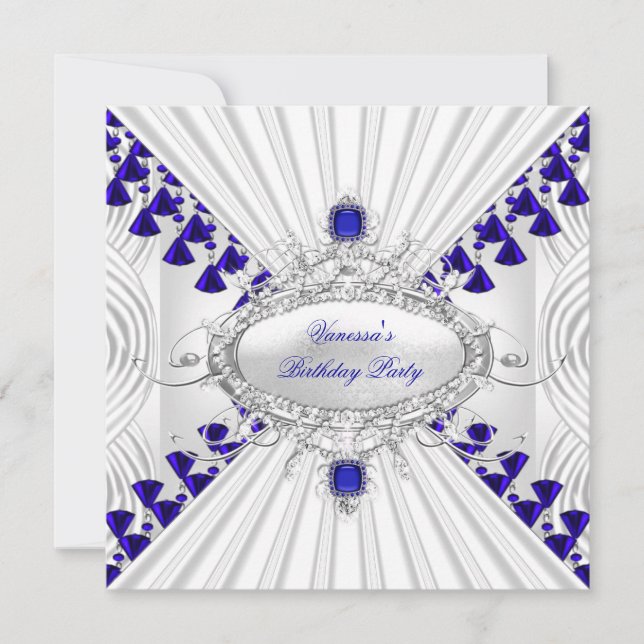 Royal Blue White Diamond Images Beads Party Invitation (Front)
