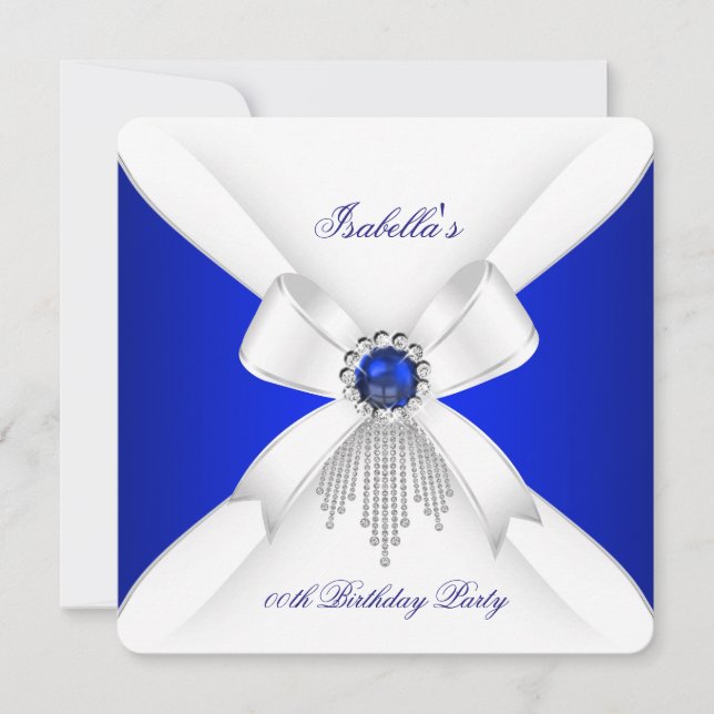 Royal Blue White Diamond Pearl Birthday Party 2 Invitation (Front)