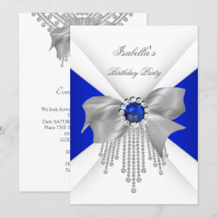 Royal Blue White Diamond Pearl Birthday Party Invitation