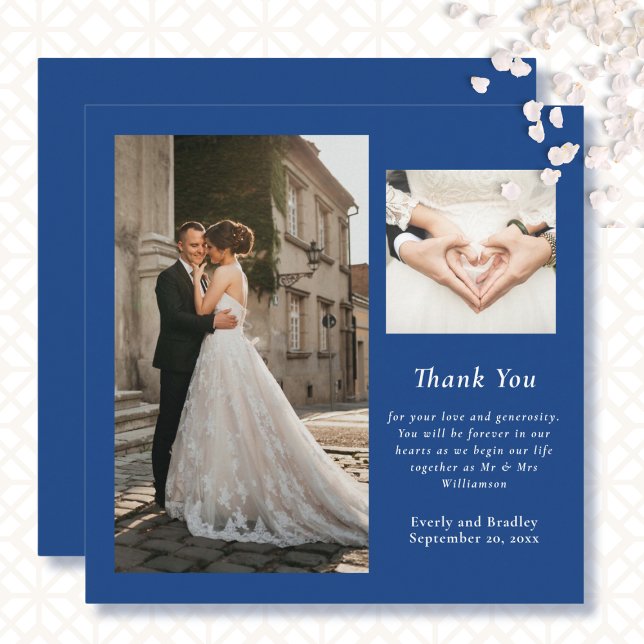 Royal Blue White Elegant Photo Thank You Card  (Creator Uploaded)