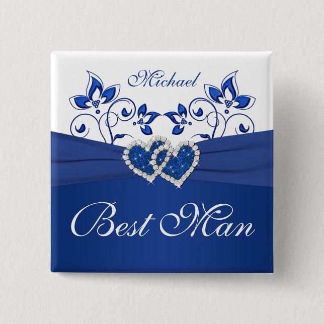 Royal Blue, White Floral Best Man Pin (Front)