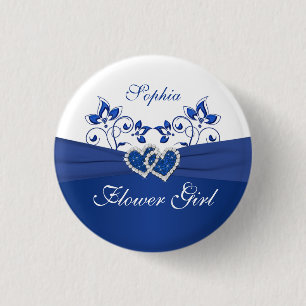 Royal Blue, White Floral Flower Girl Pin