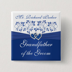 Royal Blue White Floral Grandfather of the Groom 15 Cm Square Badge