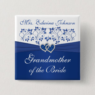 Royal Blue White Floral Grandmother of the Bride 15 Cm Square Badge