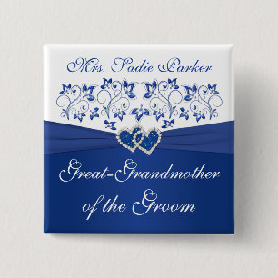 Royal Blue White Floral Grandmother of the Groom 15 Cm Square Badge