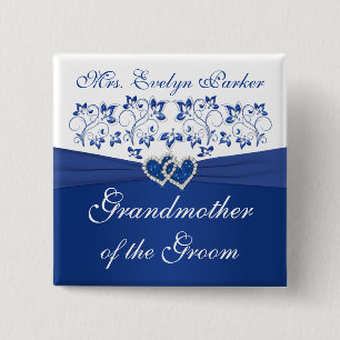 Royal Blue White Floral Grandmother of the Groom 15 Cm Square Badge