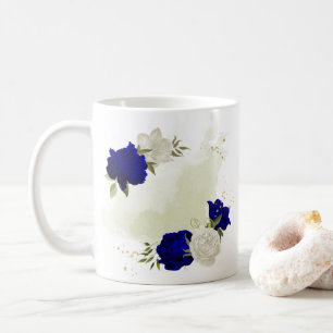 royal blue white floral greenery  coffee mug