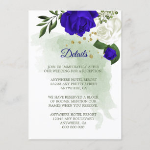 Royal blue white floral greenery details enclosure card