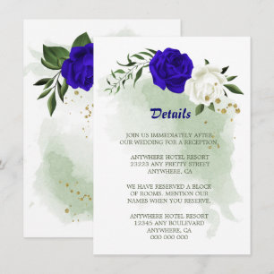 Royal blue white floral greenery details enclosure card