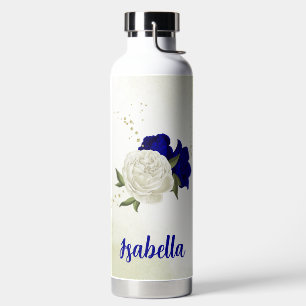 royal blue white floral greenery water bottle