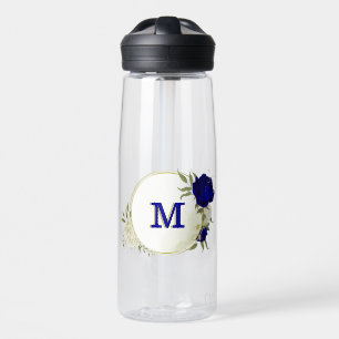 royal blue white floral greenery water bottle