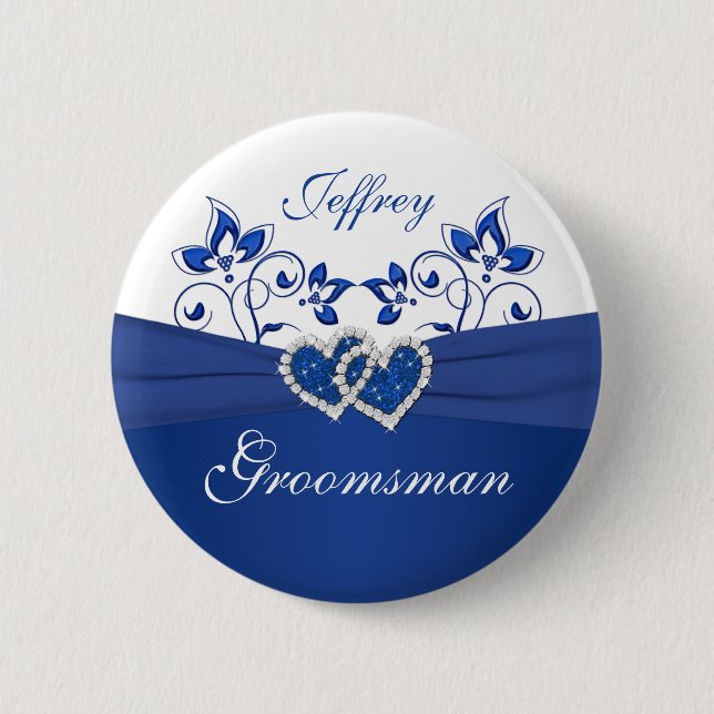 Royal Blue, White Floral Groomsman Pin (Front)