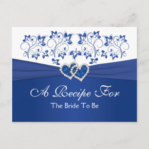 Royal Blue, White Floral Hearts Recipe Card