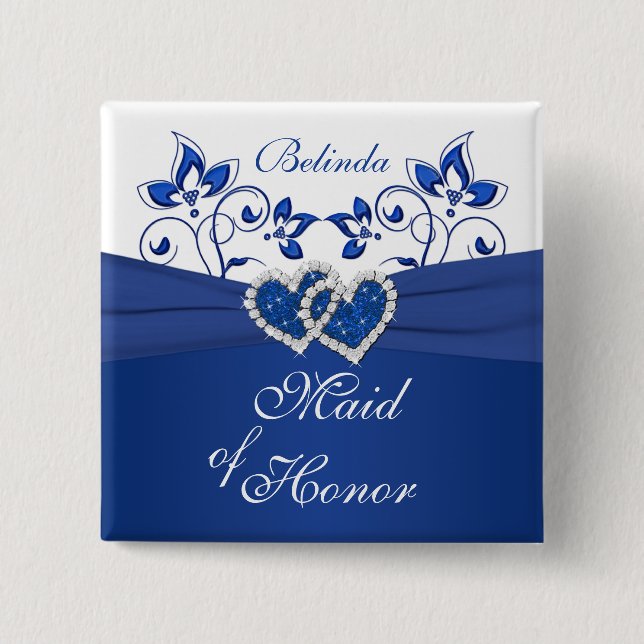 Royal Blue, White Floral Maid of Honour Pin (Front)
