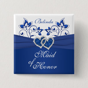 Royal Blue, White Floral Maid of Honour Pin