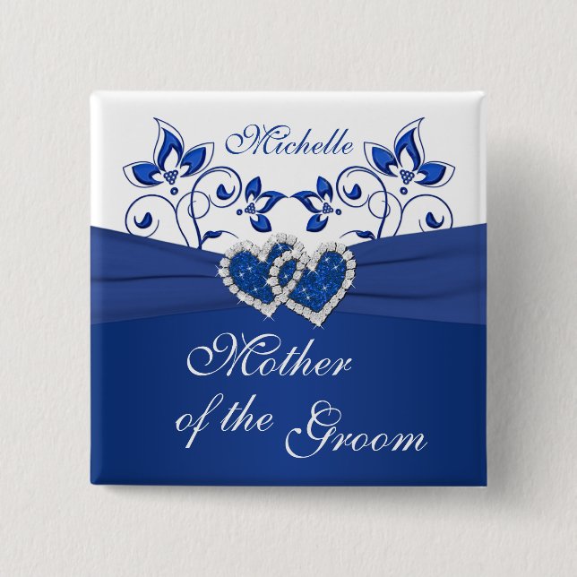 Royal Blue, White Floral Mother of the Groom Pin (Front)