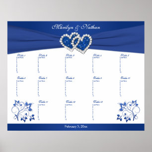 Royal Blue, White Floral Table Seating Poster