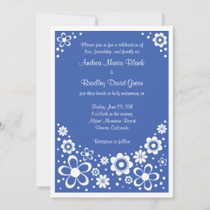 Royal Blue White Floral Wedding Invitation
