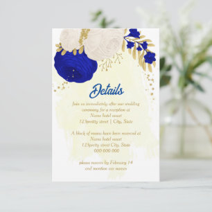 royal blue & white flowers gold botanical wedding enclosure card