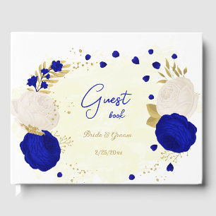 royal blue & white flowers gold botanical wedding guest book