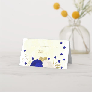 royal blue & white flowers gold botanical wedding place card